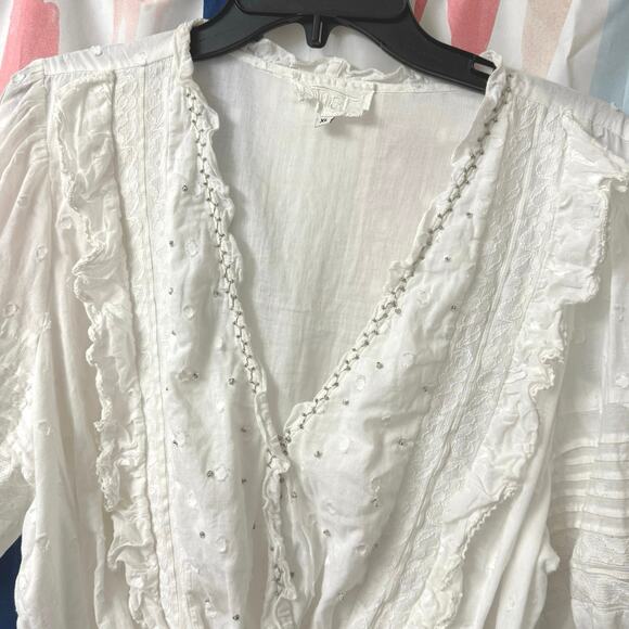 Anthropologie Duet Ginevra Ruffled Embroidered Blouse Size XL - Picture 7 of 16